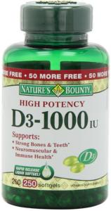 Nature's Bounty Vitamin D3, 25 Mcg (1000 IU), 250 Rapid Release Softgels