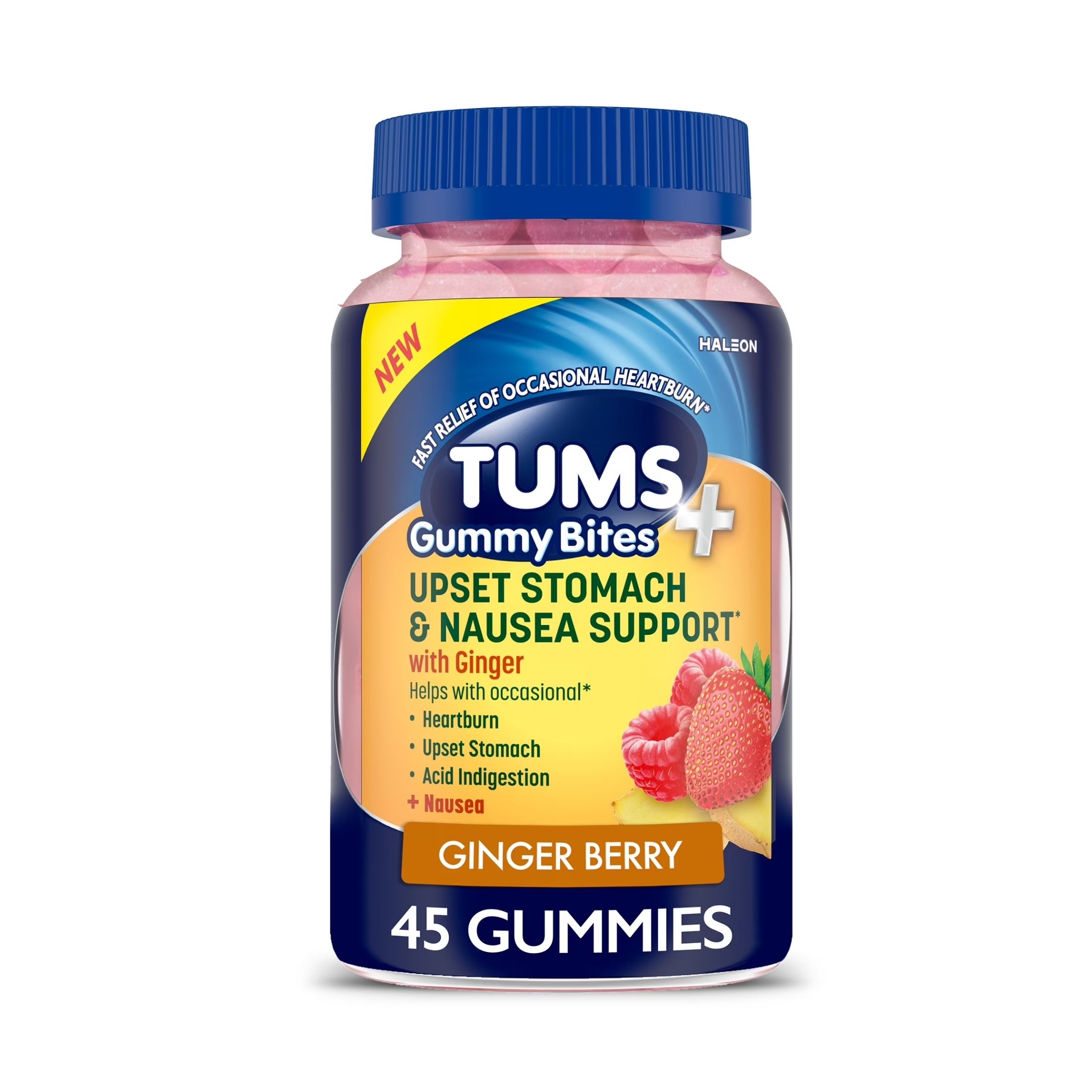 Tums Gummy Bites, Upset Stomach & Nausea Support, Ginger Berry