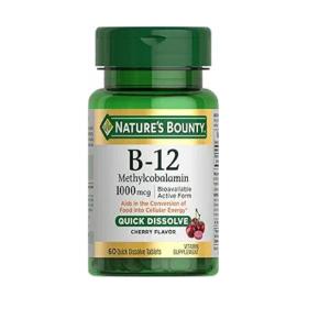 Nature's Bounty Vitamin B-12 Quick Dissolve Tablets, 1000mcg, Aids In The Conversion Of Food Into Cellular Energy, Cherry Flavor, 60ct