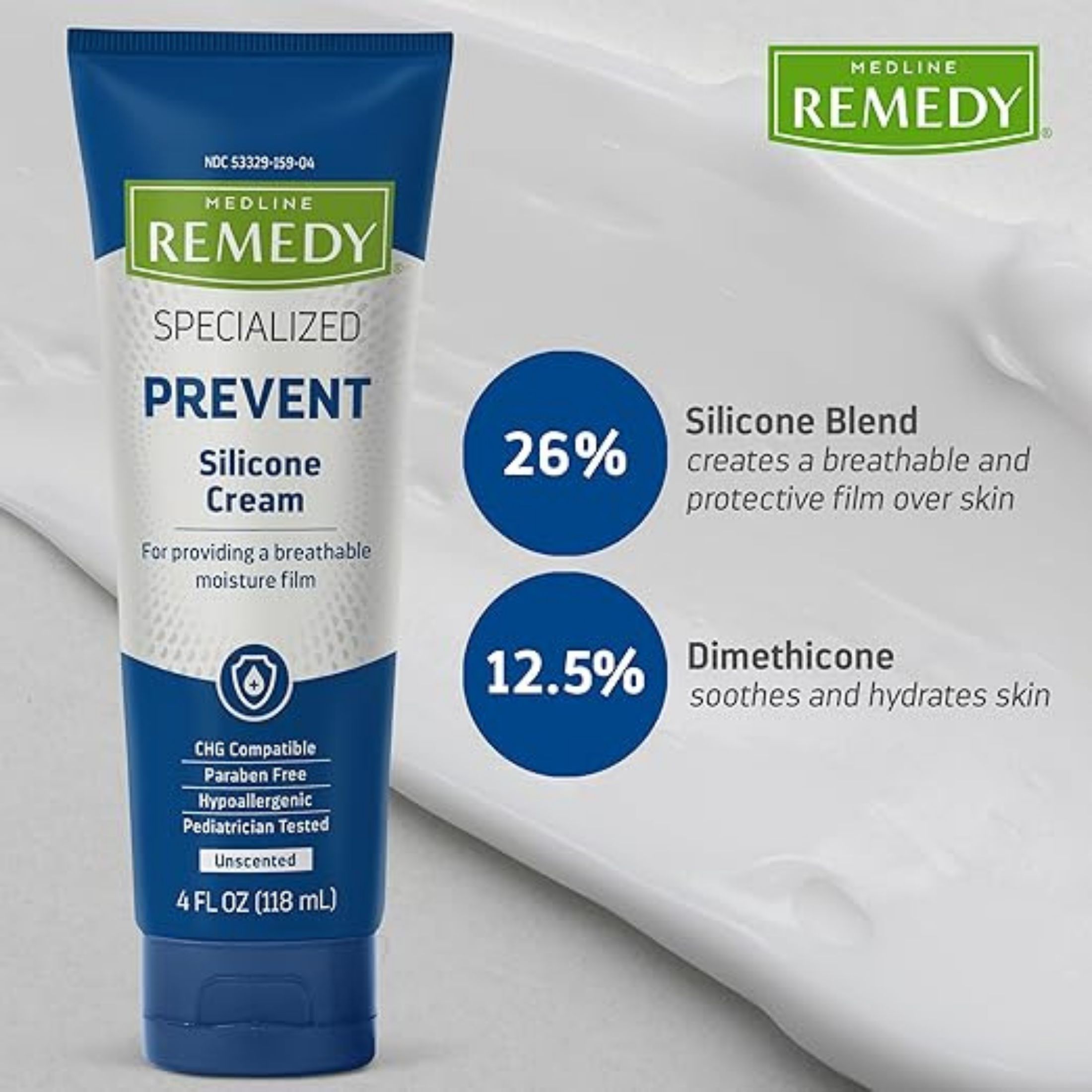Medline Remedy Intensive Skin Therapy Hydraguard-D Silicone Barrier Cream, Nourishing And Soothing, 4 Ounce