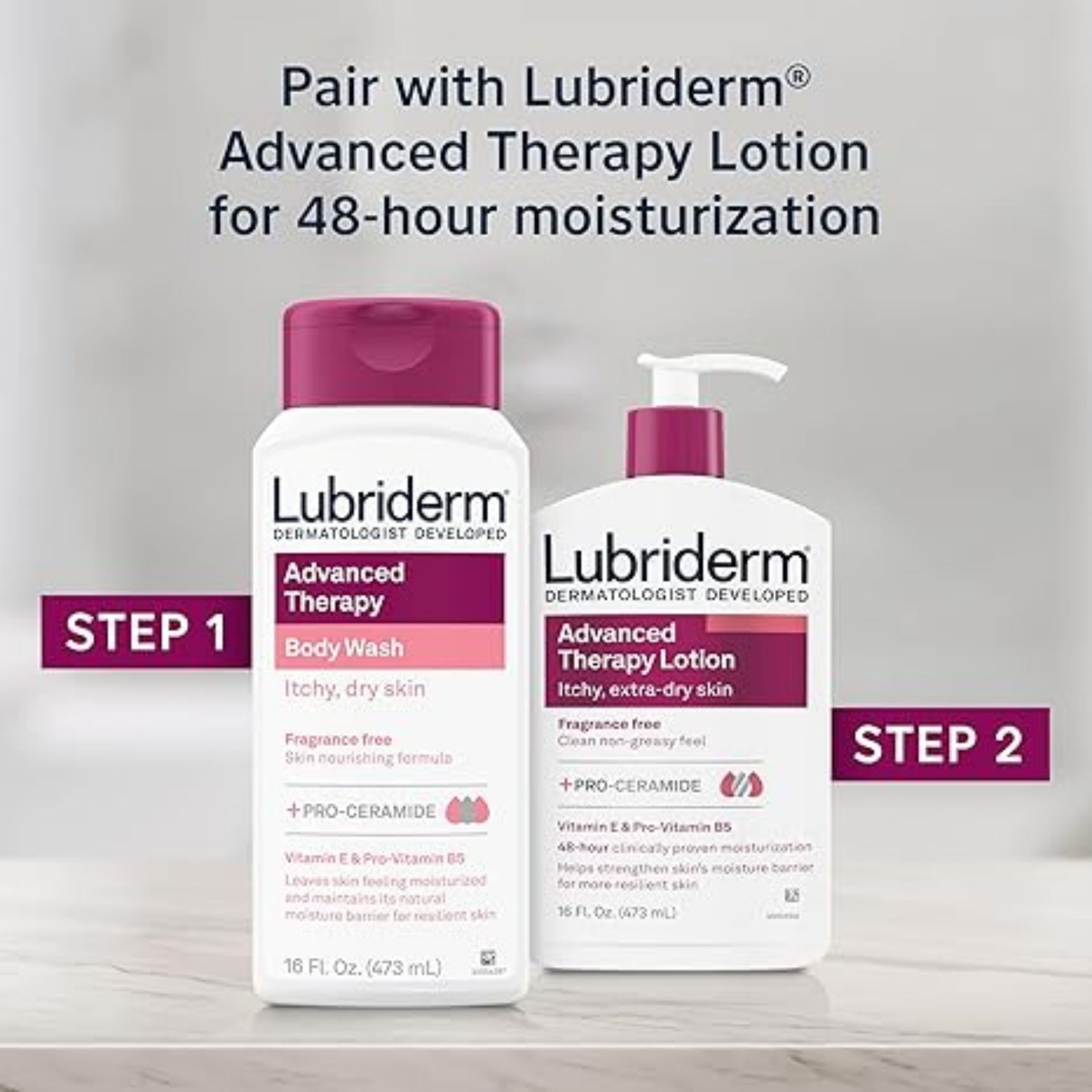 Lubriderm Body Wash, Advanced Therapy, Fragrance Free 16 Fl Oz
