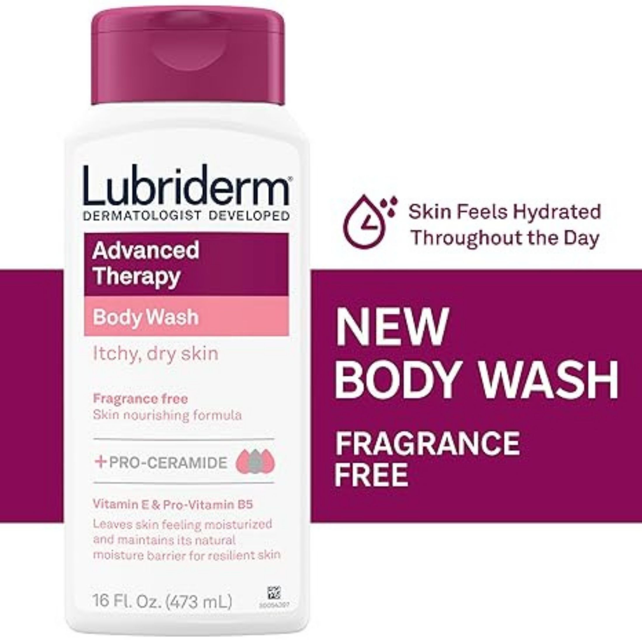 Lubriderm Body Wash, Advanced Therapy, Fragrance Free 16 Fl Oz