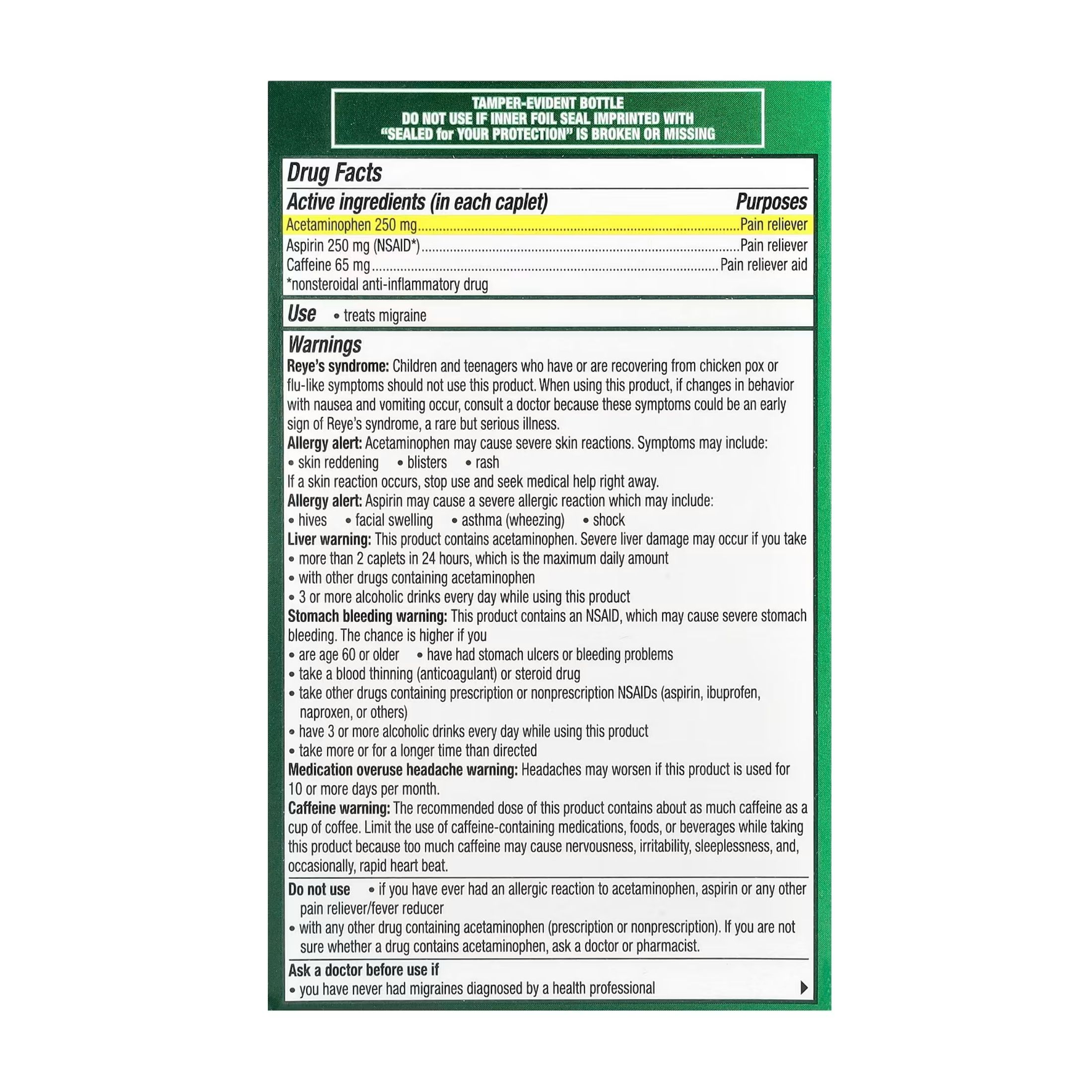 Excedrin Caplets Migraine Pain Reliever/Pain Reliever Aid