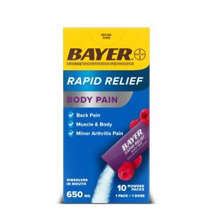 Bayer Pain Reliever, Rapid Relief, 650 Mg, Raspberry Flavor, Powder Packs