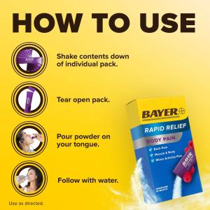 Bayer Pain Reliever, Rapid Relief, 650 Mg, Raspberry Flavor, Powder Packs