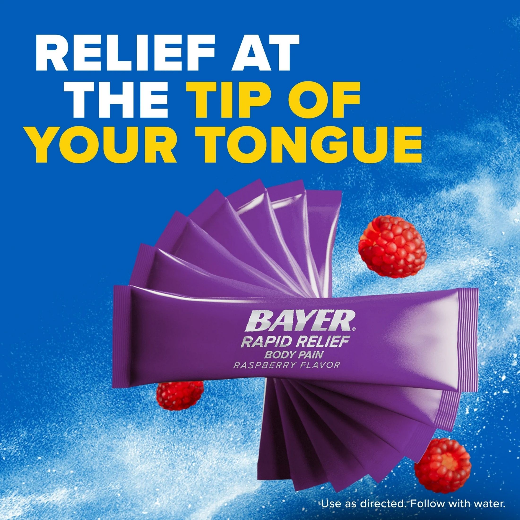 Bayer Pain Reliever, Rapid Relief, 650 Mg, Raspberry Flavor, Powder Packs