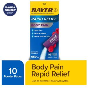 Bayer Pain Reliever, Rapid Relief, 650 Mg, Raspberry Flavor, Powder Packs