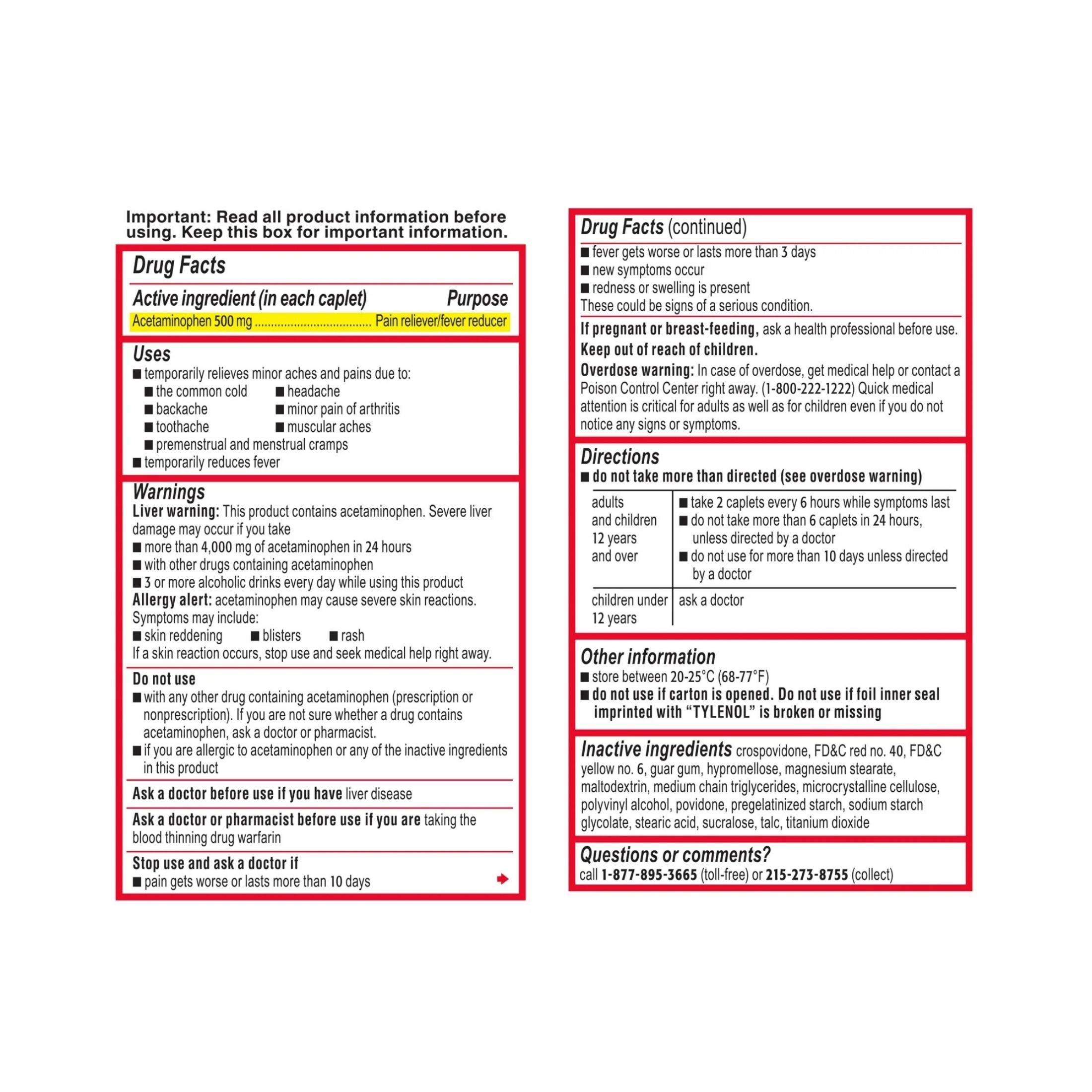 Tylenol Extra Strength Acetaminophen - Easy To Swallow Pain Reliever Caplets - 1