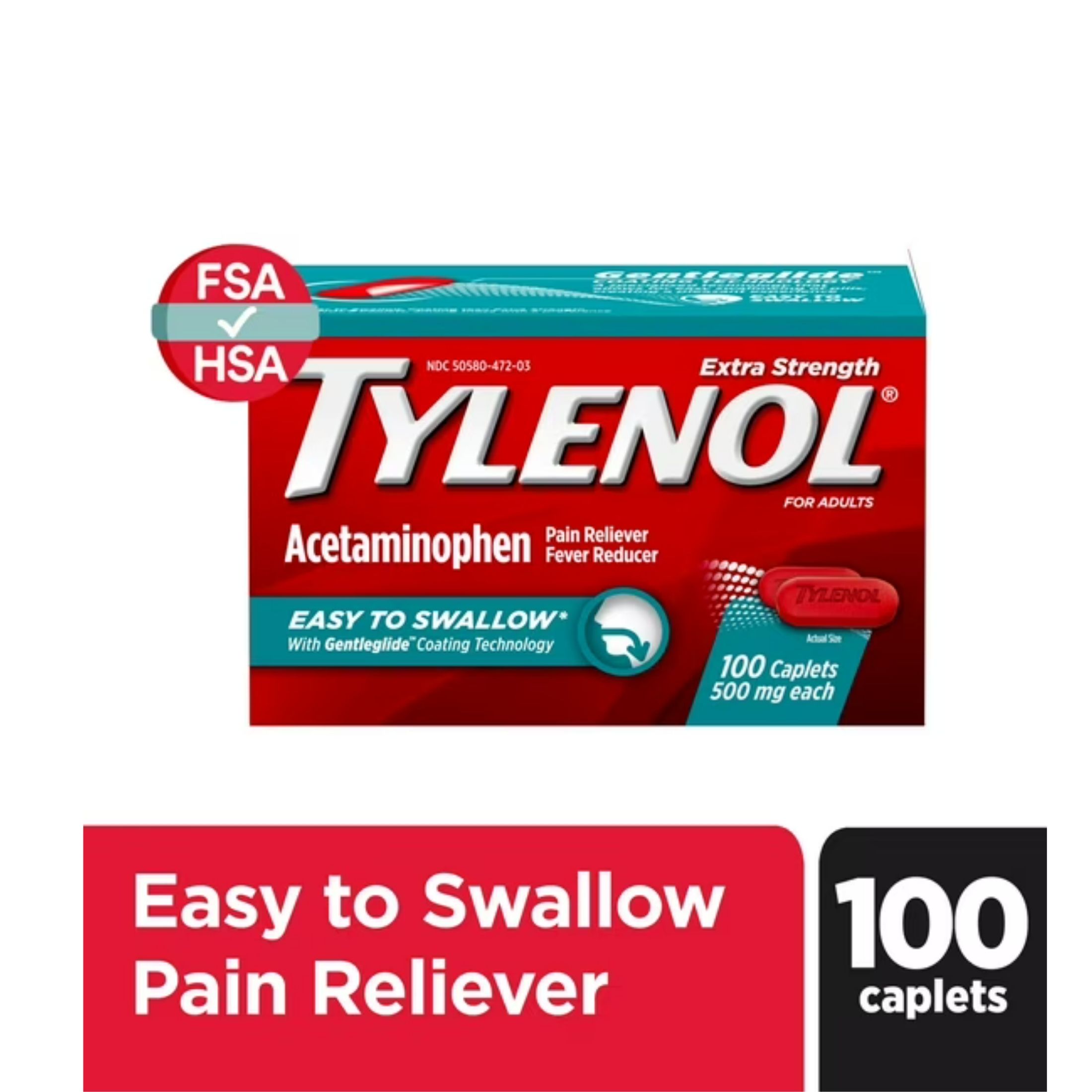 Tylenol Extra Strength Acetaminophen - Easy To Swallow Pain Reliever Caplets - 1