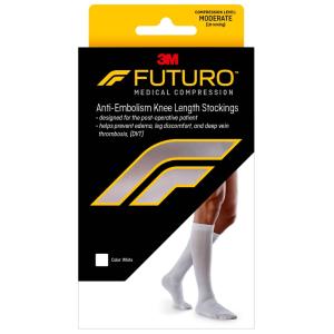 Futuro Anti-Embolism Stockings Knee Length Closed Toe - Large Regular - White