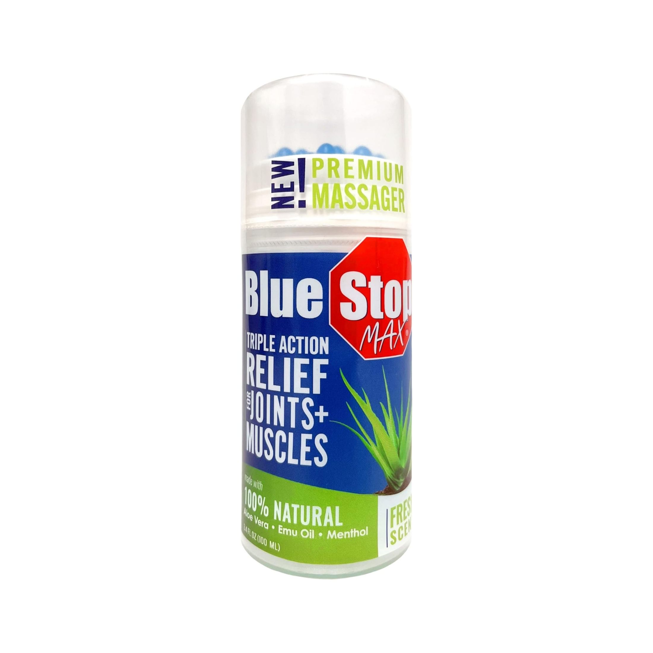 Blue Stop Max 2x Massage Gel For Body Aches Aloe Vera Emu Oil & Menthol 3.4oz