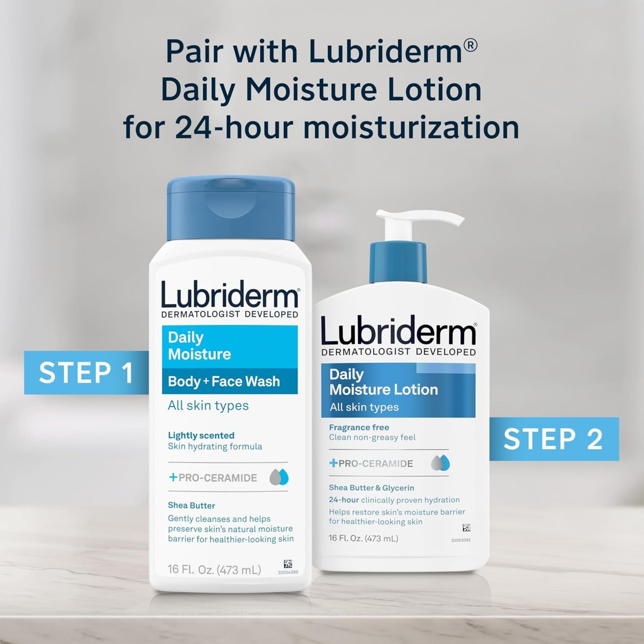 Lubriderm Body + Face Wash, Daily Moisture, Lightly Scented 16 Fl Oz