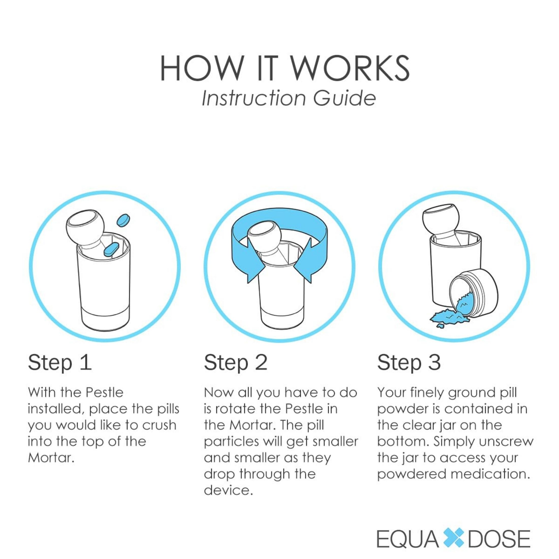 Equadose Pug Pill Crusher And Grinder Produces Fine Pill Powder Travel Container