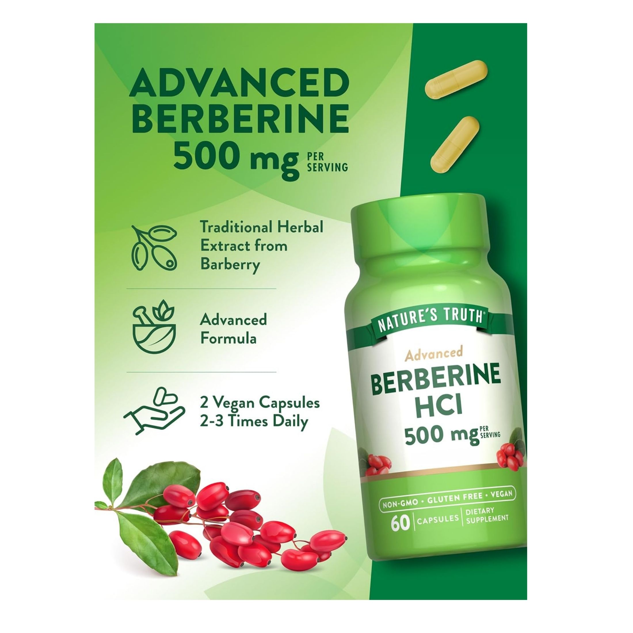 Nature's Truth Berberine H Cl, Advanced, 500 Mg, Capsules