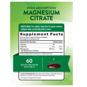 Nature's Truth Magnesium Citrate, High Absorption, 250 Mg, Softgels