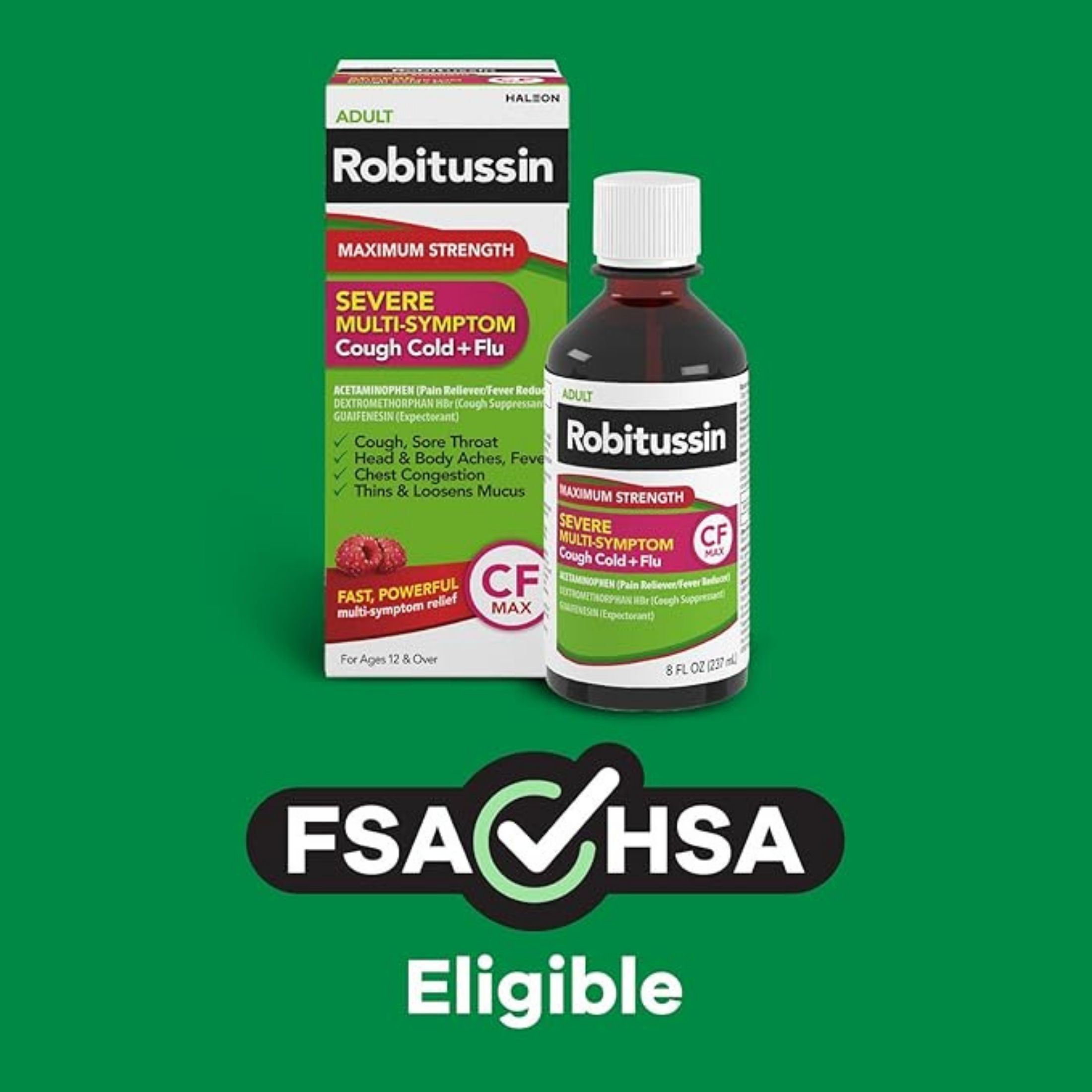 Robitussin Syrup Cough Cold + Flu, Maximum Strength, Adult, Multi Symptom, Severe 8 Fl Oz
