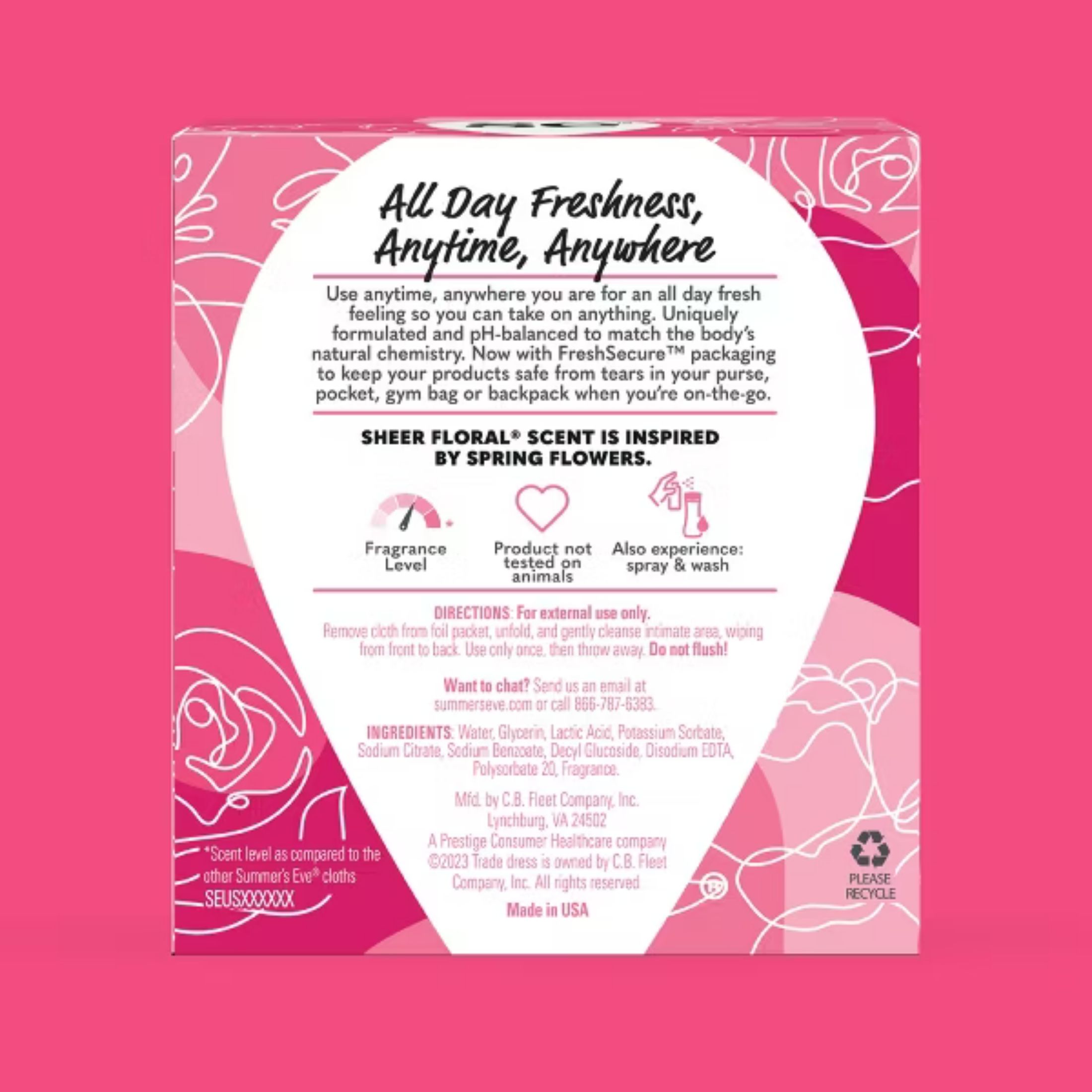 Summer's Eve Sheer Floral Daily Feminine Wipes, Removes Odor, pH Balanced