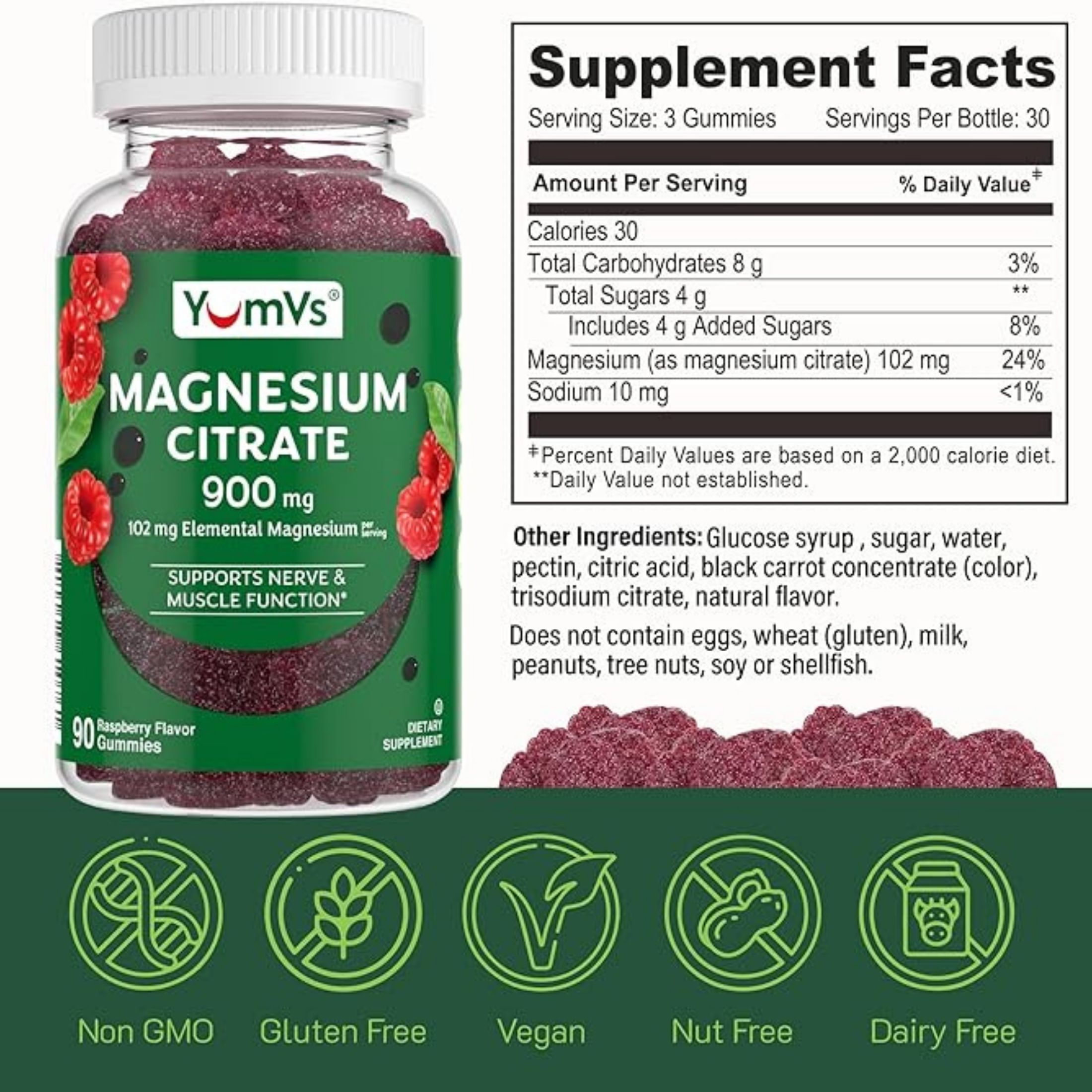 Yum-v's Magnesium Citrate 900 Mg Gummies, Raspberry