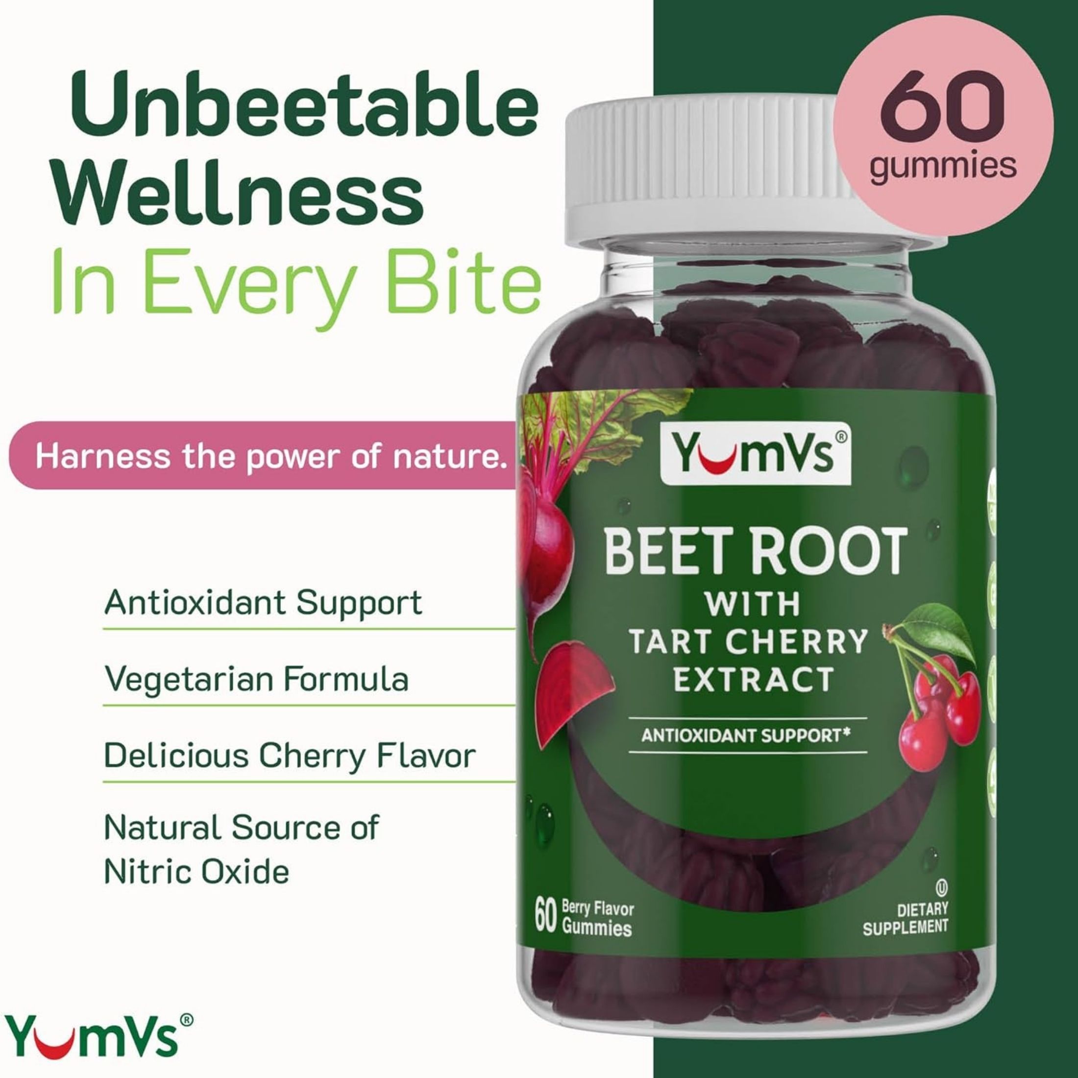 Yum-V s VS: Beet Root Tart Cherry Extract Gummies 500 Mg