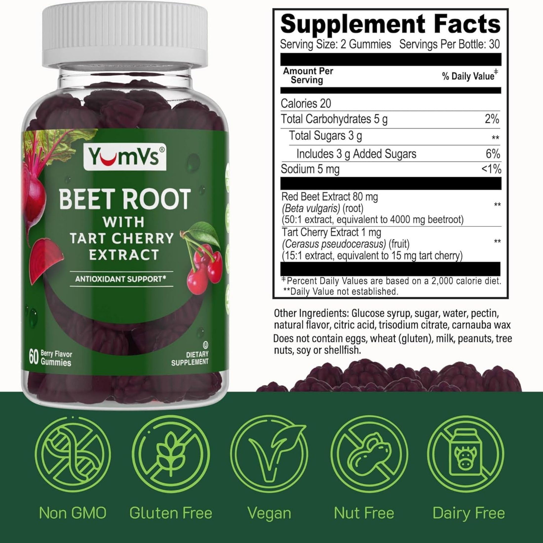 Yum-V s VS: Beet Root Tart Cherry Extract Gummies 500 Mg