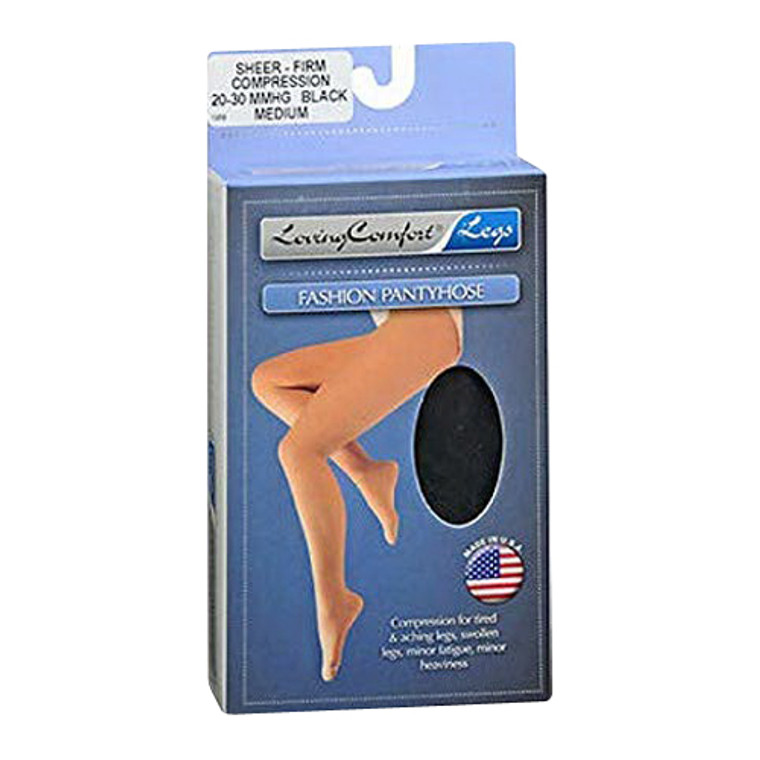Loving Comfort Fashion Panty Hose 20-30 Black Sheer, Medium, 1 Pair