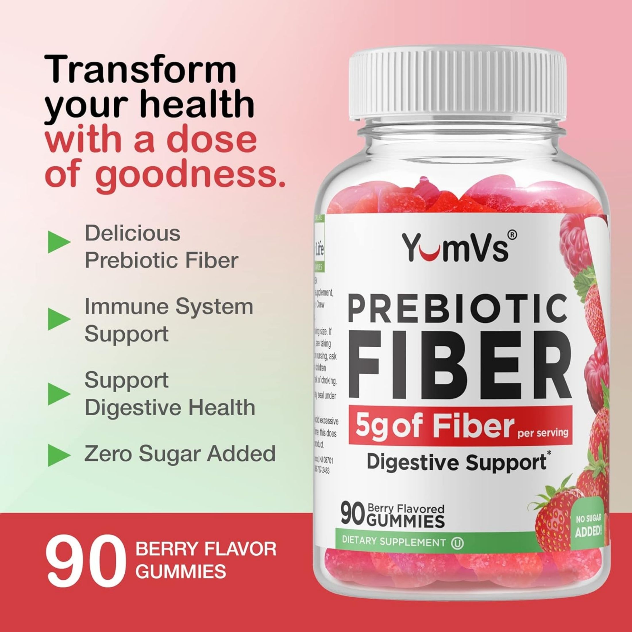 Yum-v's Prebiotic Fiber Gummies For Adults & Kids - 5g Digestive Aid Gummy