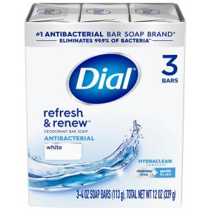 Dial Bar Soap, Deodorant, Refresh & Renew, Antibacterial, White