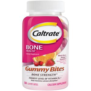 Caltrate Gummy Bites (Black Cherry, Strawberry, Orange Flavors, 50 Count) Calcium And Vitamin D3 Supplement, 500 Mg