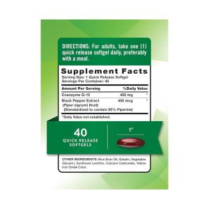 Nature's Truth 400mg CoQ10 Plus Black Pepper Extract 40 Softgels Each