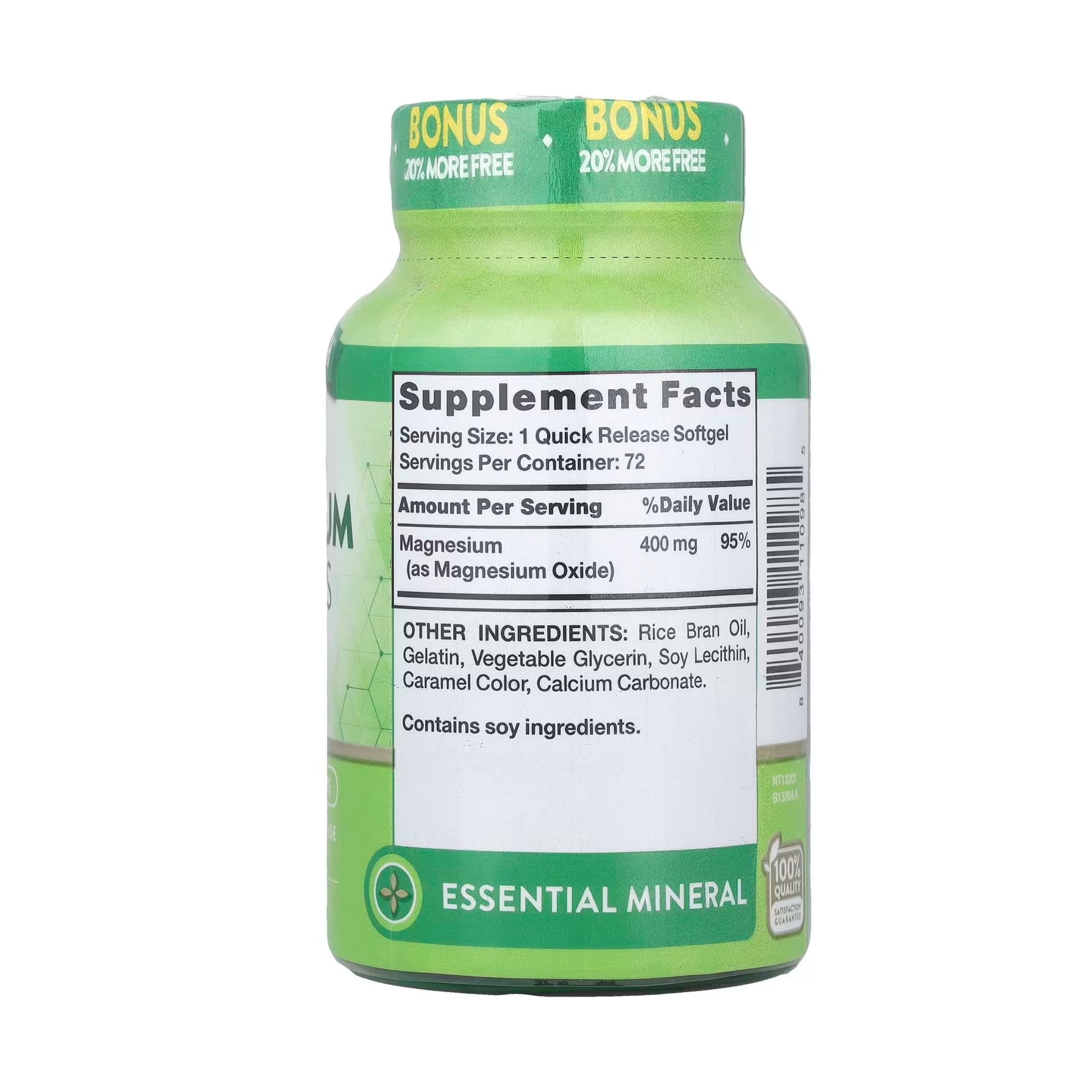 Nature's Truth Magnesium 400mg Extra Strength Quick Release Softgels 72ct
