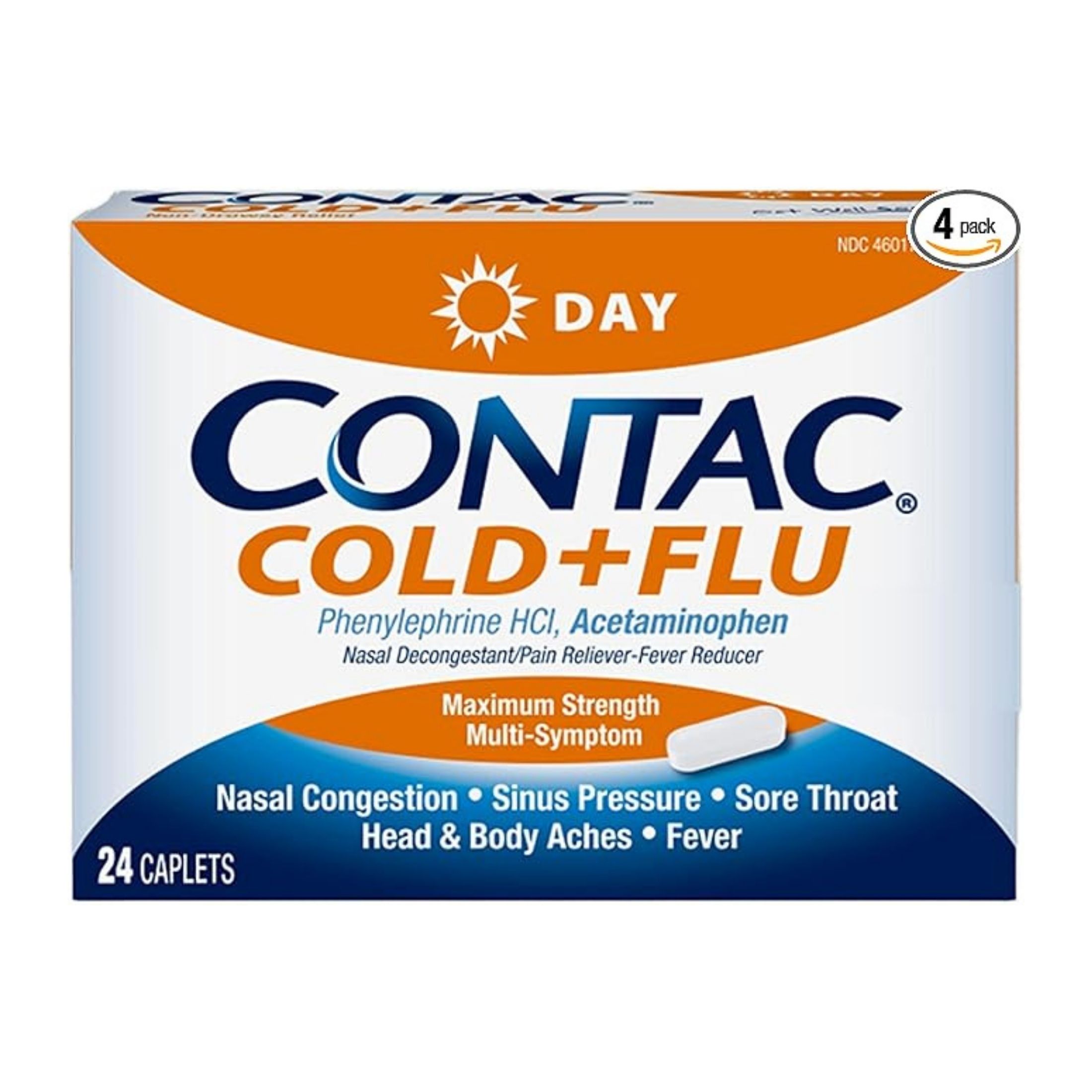 Contac Cold + Flu, Day, Multi Symptom, Maximum Strength, Caplets