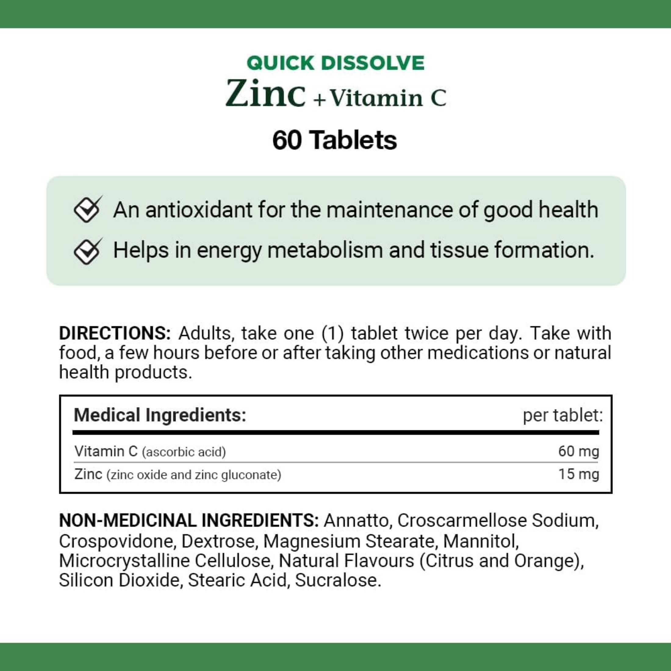 Nature's Bounty Vitamin C Plus Zinc, 60 Quick Dissolve Tablets