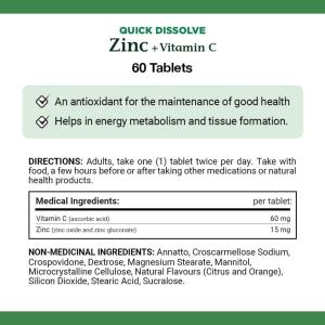 Nature's Bounty Vitamin C Plus Zinc, 60 Quick Dissolve Tablets