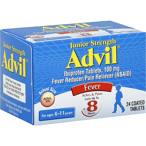 Advil Fever Reducer/Pain Reliever, Junior Strength, 100 Mg, Coated Tablets