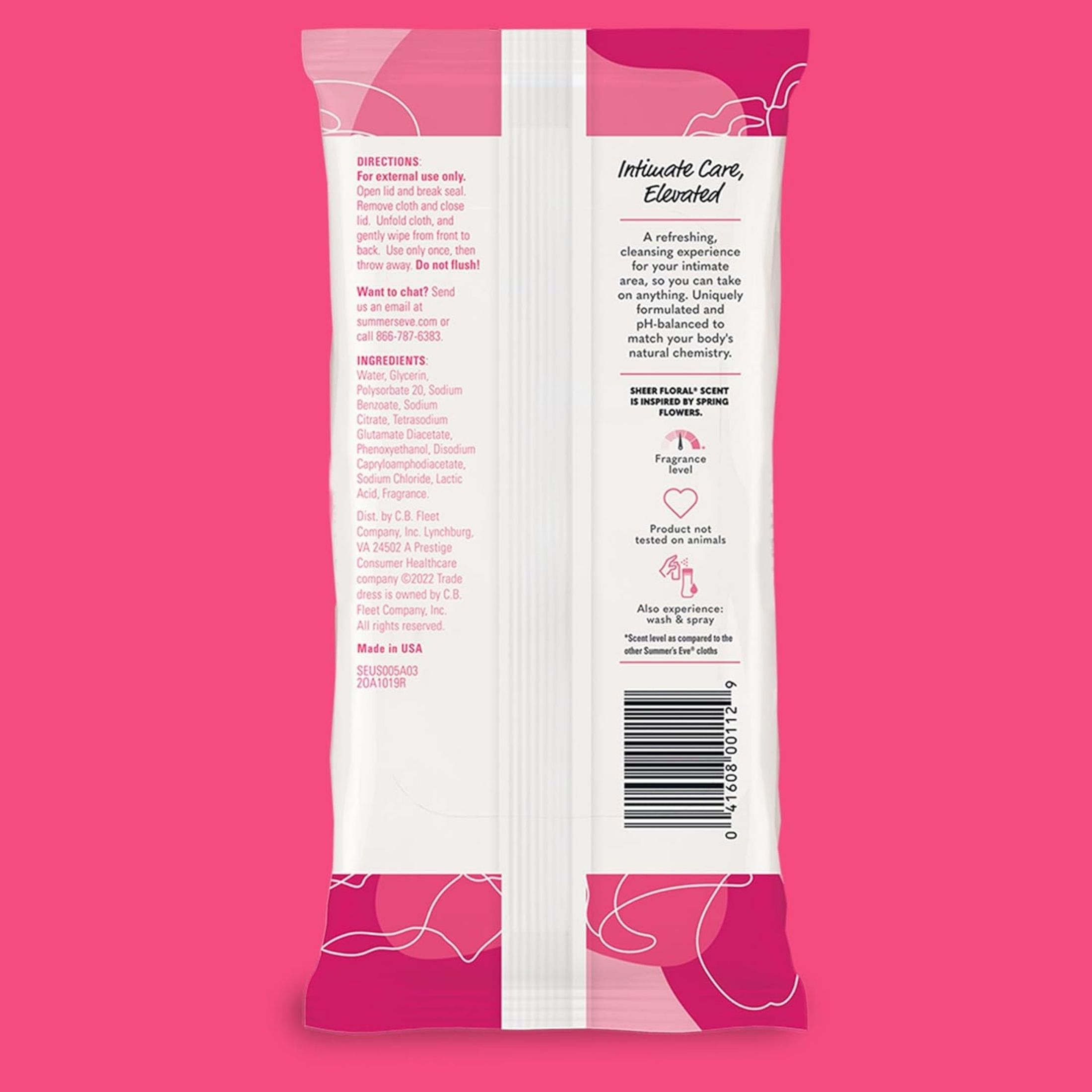 Summer's Eve Feminine Cleansing Cloths For Sensitive Skin Sheer Floral