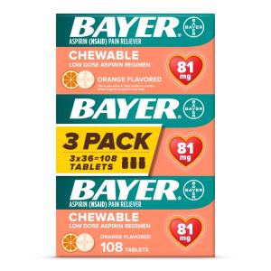 Bayer Aspirin, Low Dose, 81 Mg, Chewable Tablets, Orange Flavored, Value Pack,108ea