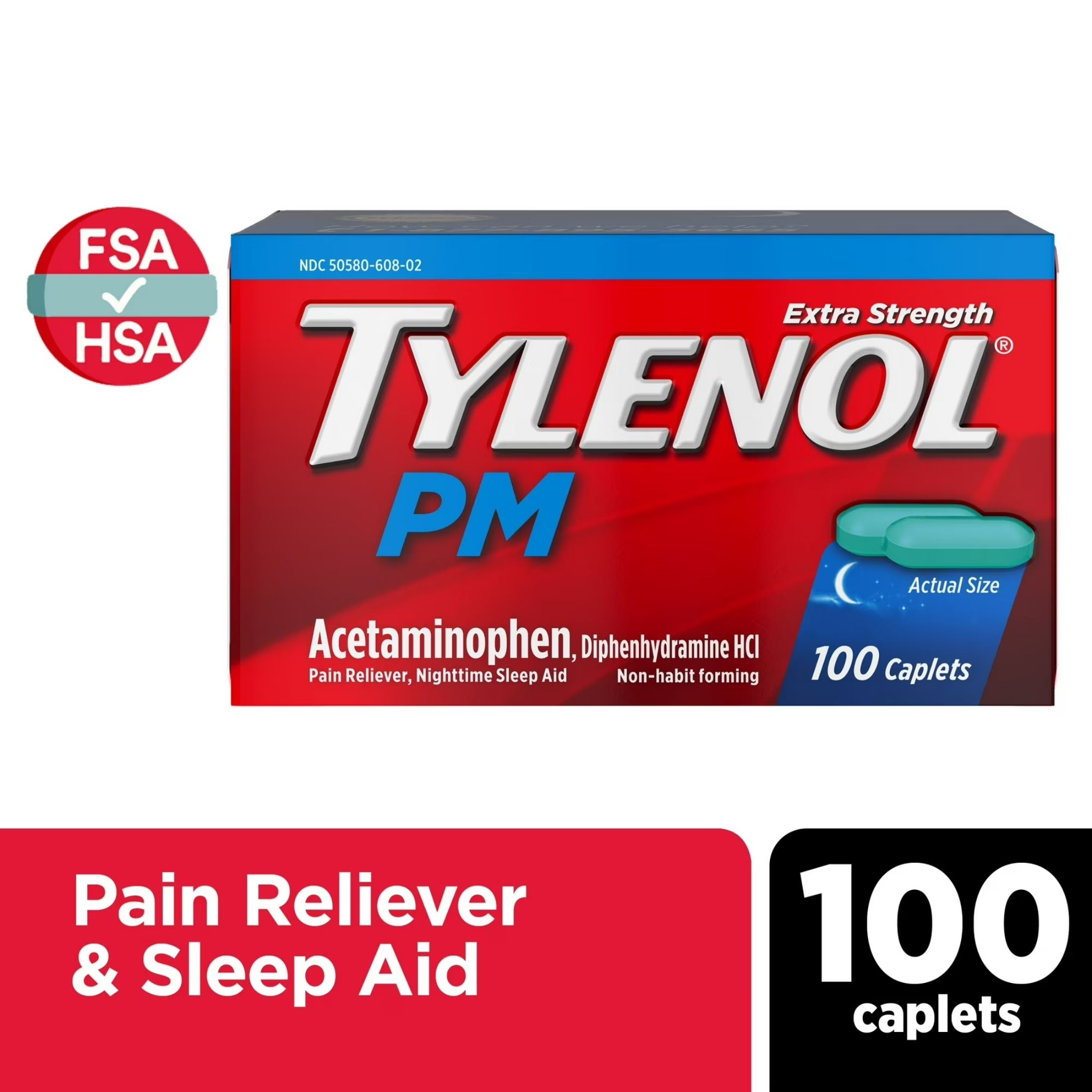 Tylenol PM Extra Strength Pain Reliever & Sleep Aid Caplets, 500 Mg Acetaminophen