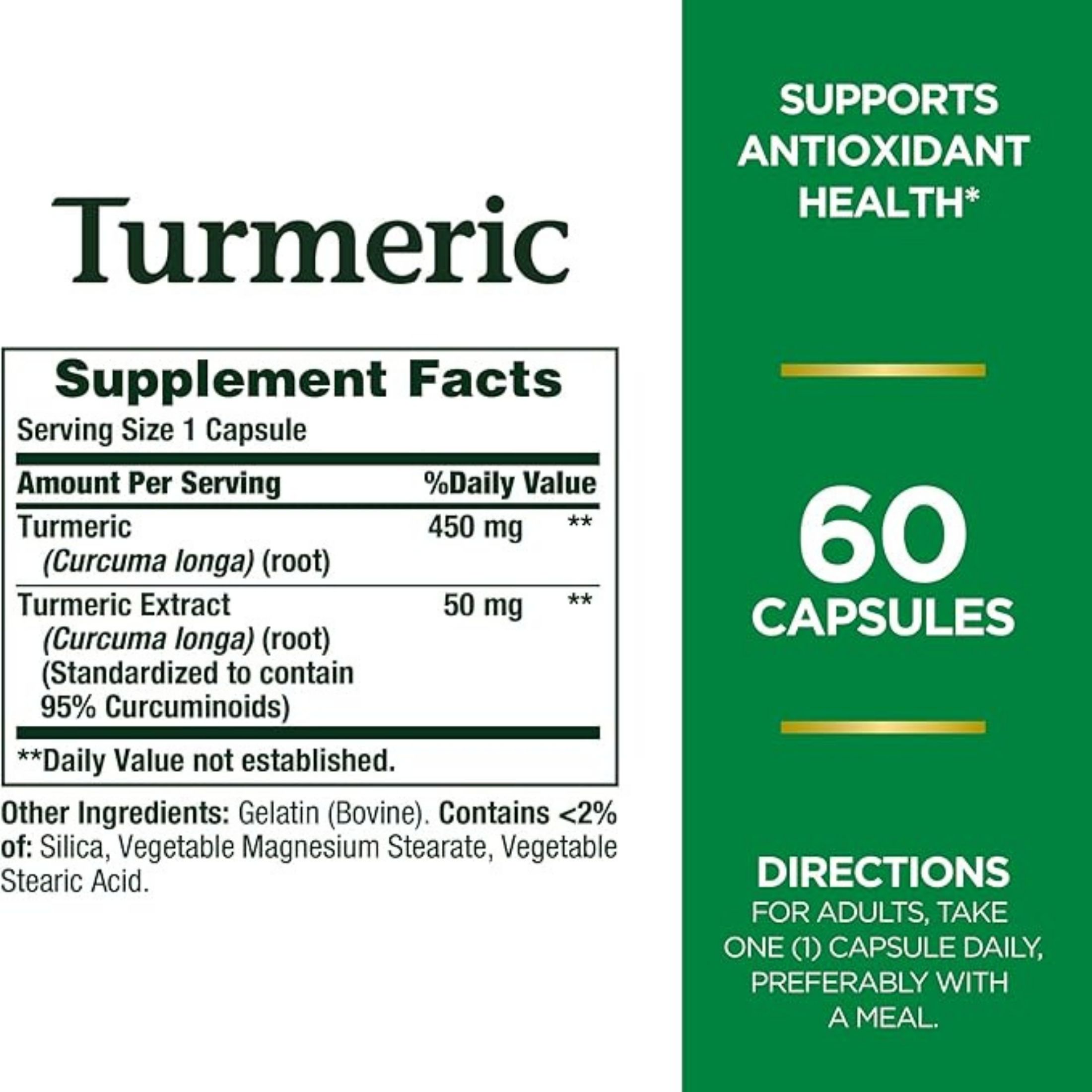Nature's Bounty Herbal Health Turmeric Capsules, 450 Mg