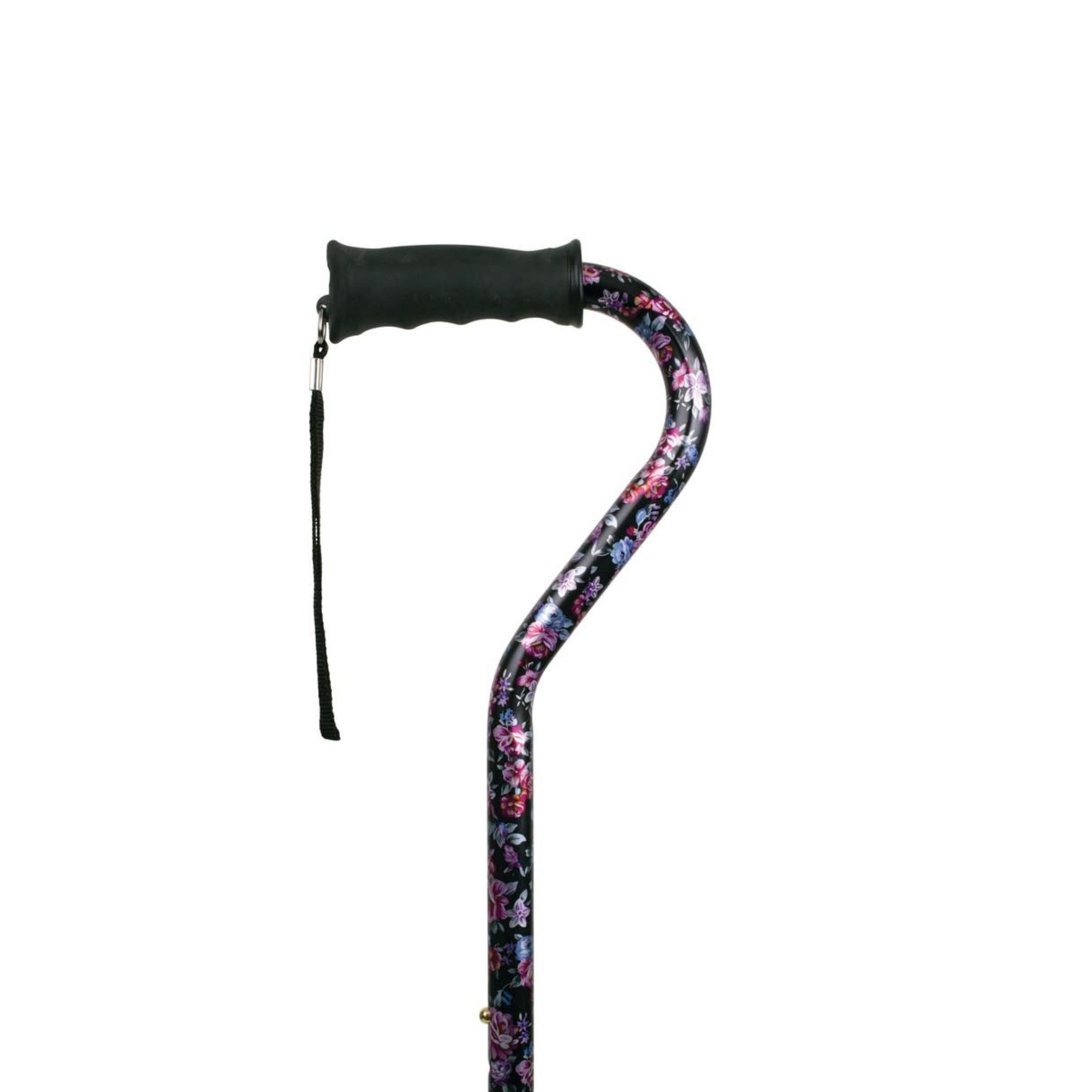Carex Ergo Offset Walking Cane, Black Flower