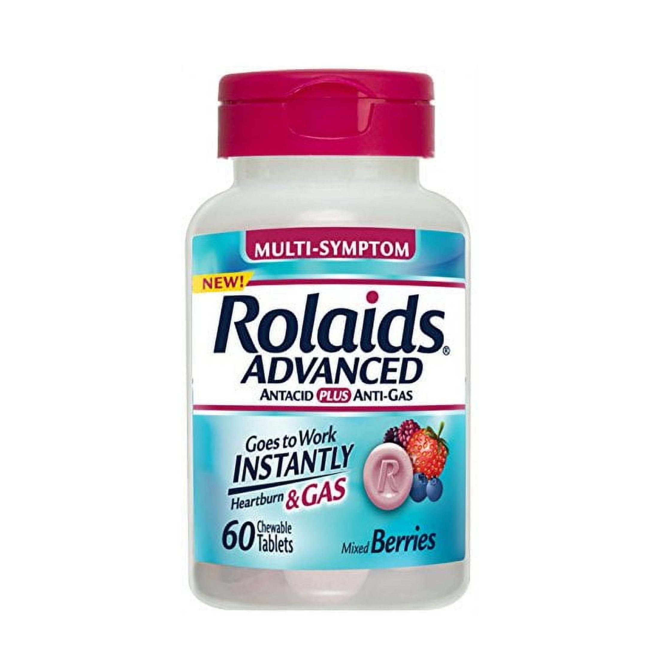 Rolaids Advanced Assorted Berries Multi Symptom Antacid Plus Anti Gas 60 Chewable Tablets