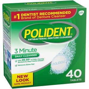 Polident 3 Minute Triple Mint Antibacterial Denture Cleanser Effervescent Tablets