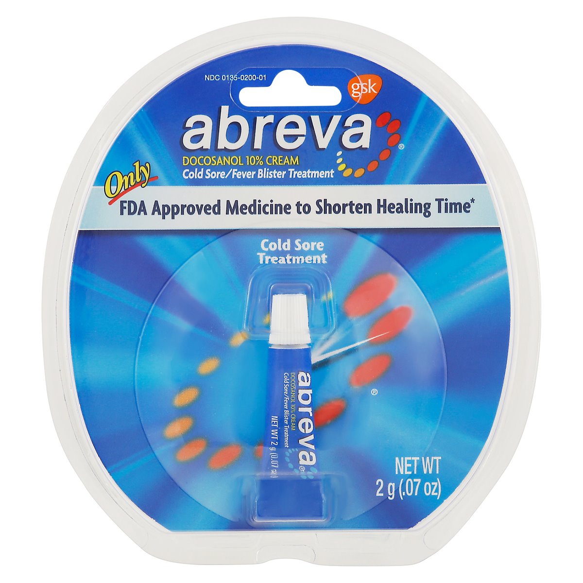 Abreva Docosanol 10% Cream Cold Sore / Fever Blister Treatment Tube - 0.07 Ounce