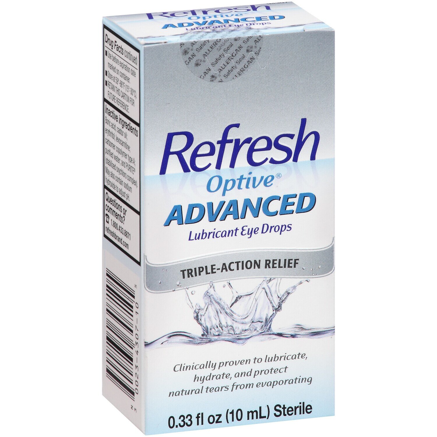 Refresh Optive, Eye Drops, Lubricant, Advanced, Triple-Action Relief, 0.33 Fl Oz