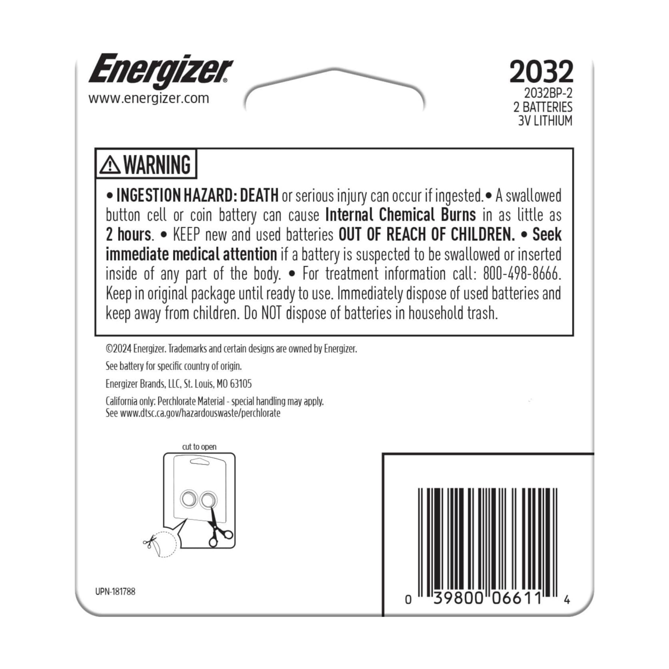 Energizer 2pk 2032 Batteries Lithium Coin Battery