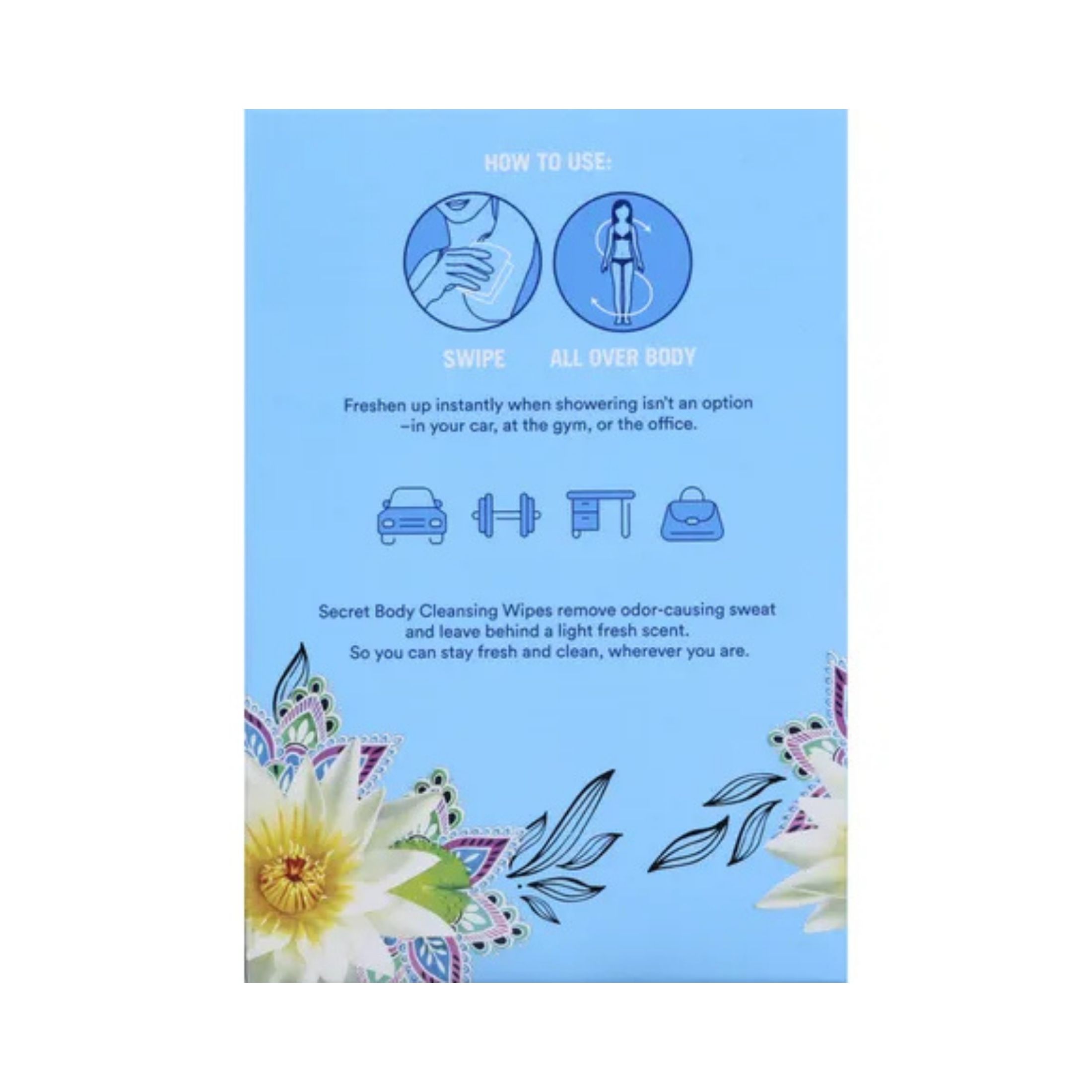 Secret Wipes, Cleansing, Body, Cool Waterlily