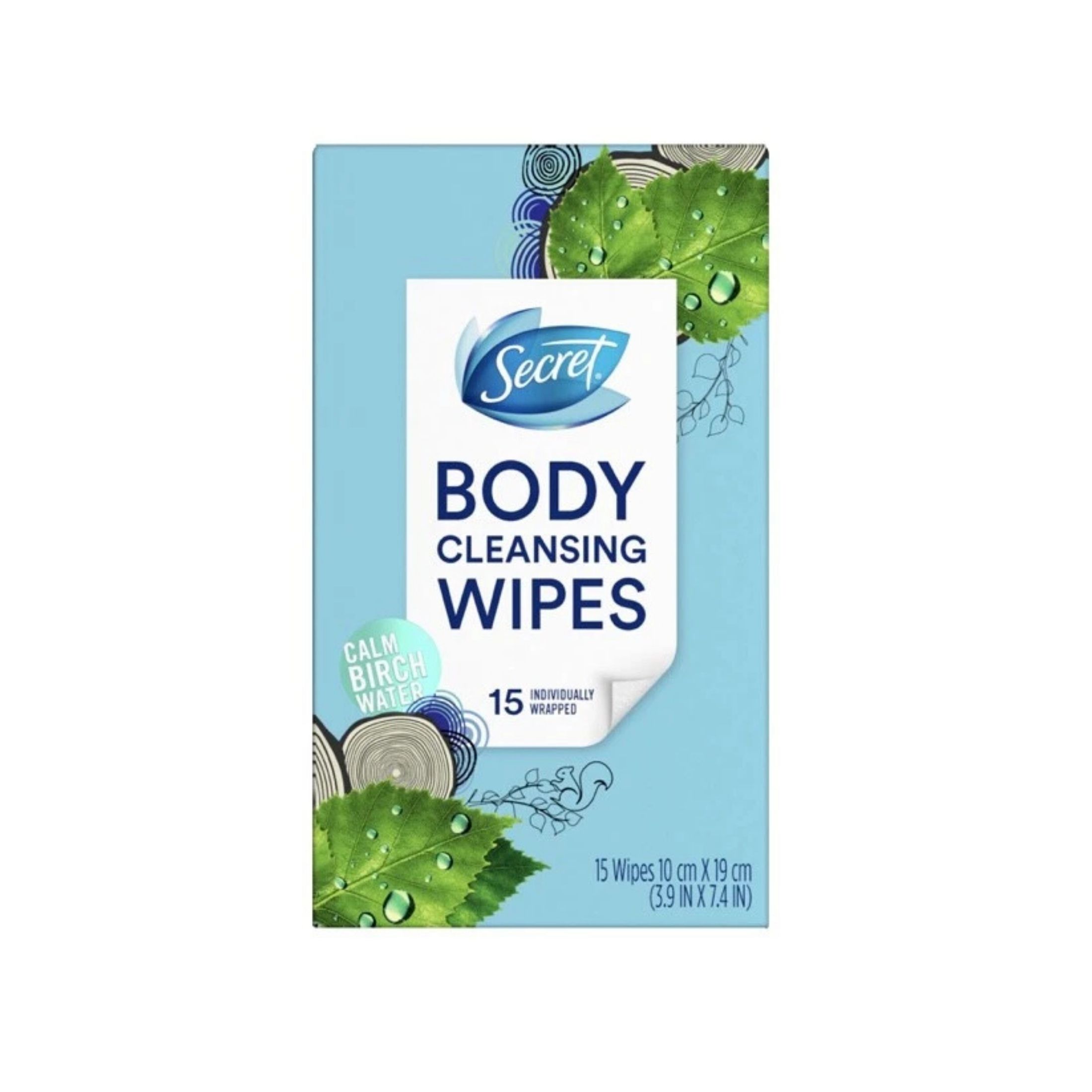 Secret Body Cleansing Wipes, Calm Birch Water