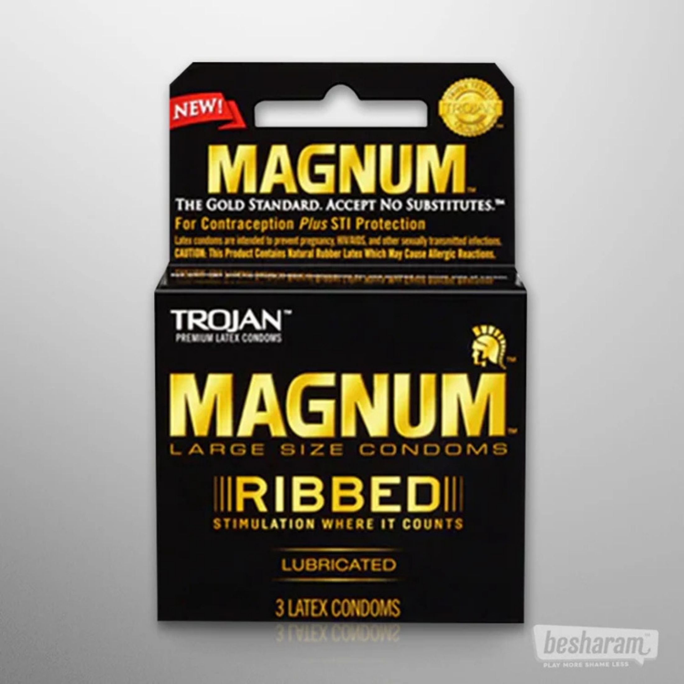 Trojan Magnum Ribbed Lubricated Latex Condoms 3-Pack Large