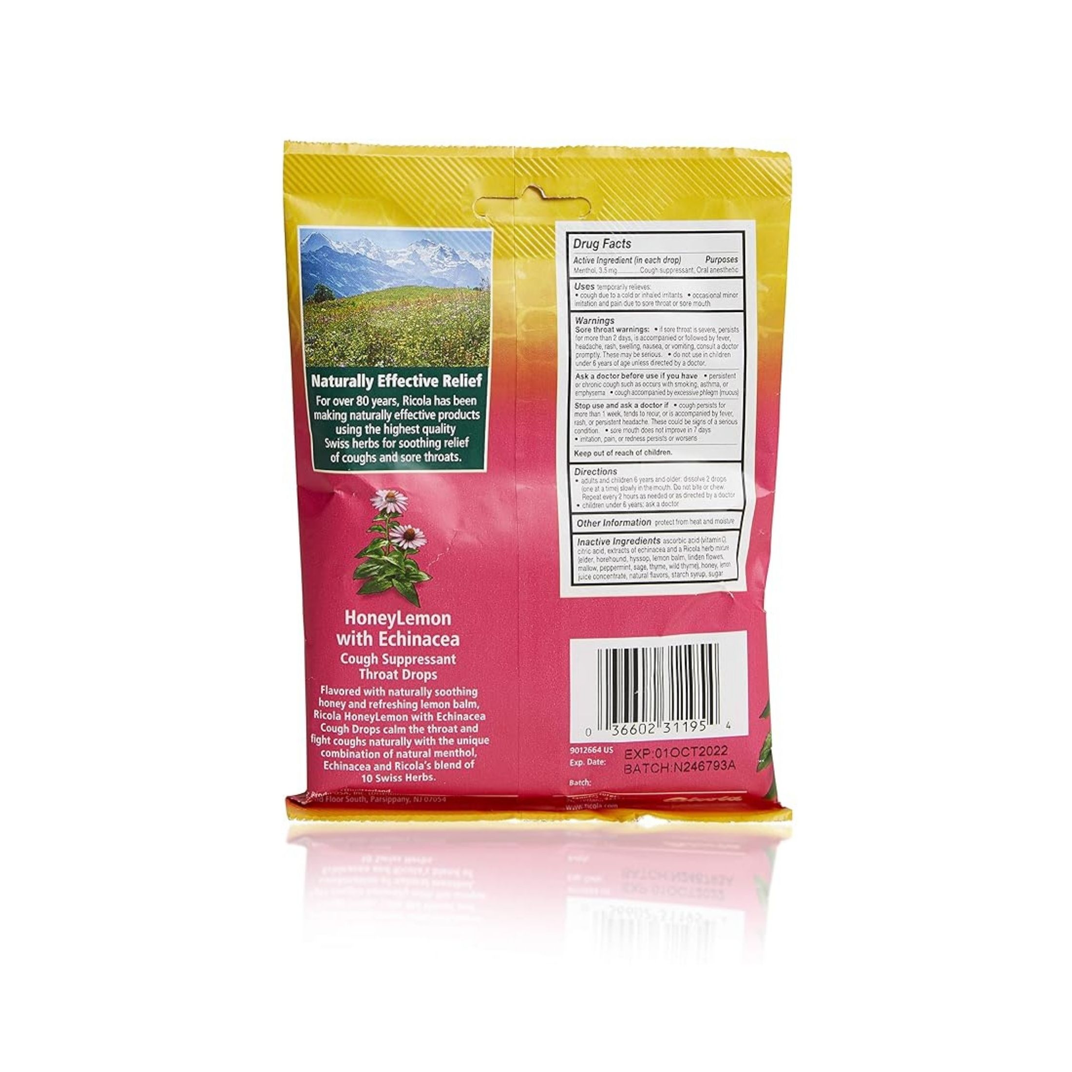 Ricola Cough Suppressant Throat Drops, Honey Lemon With Echinacea