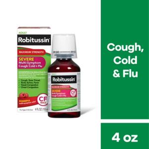 Robitussin Adult Maximum Strength Severe Multi Symptom Cough (4 Fl. Oz. Bottle), Cold + Flu Cf Max, Non Drowsy, Raspberry Mint Flavor