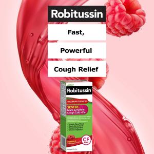 Robitussin Adult Maximum Strength Severe Multi Symptom Cough (4 Fl. Oz. Bottle), Cold + Flu Cf Max, Non Drowsy, Raspberry Mint Flavor